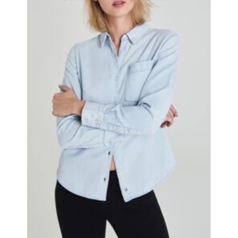 AG Adriano Goldschmied Chambray Denim Button Up Shirt XL Light Blue Boho Coastal
